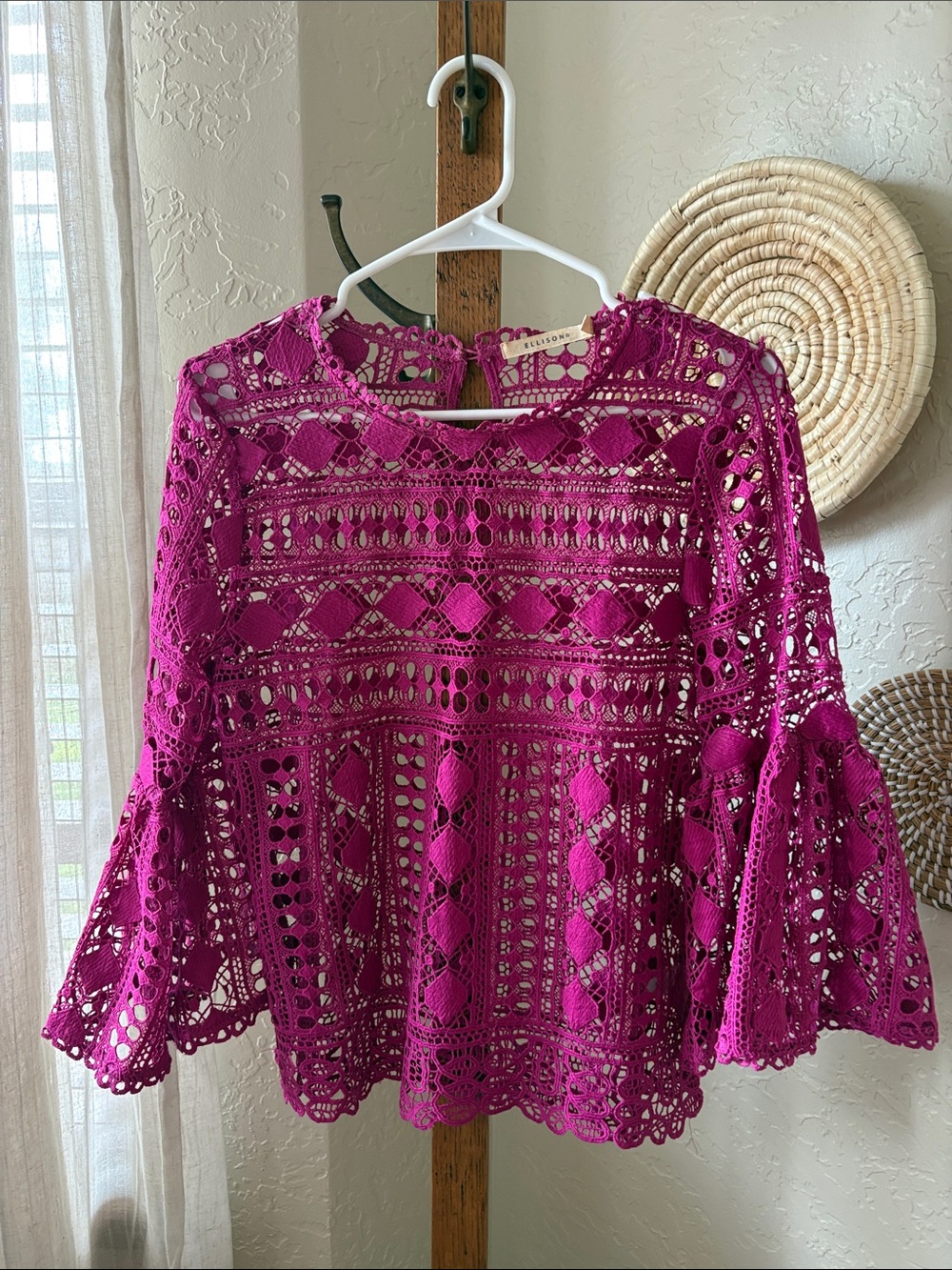 Ellison Crochet Bell Sleeve Top - Fuchsia Pink